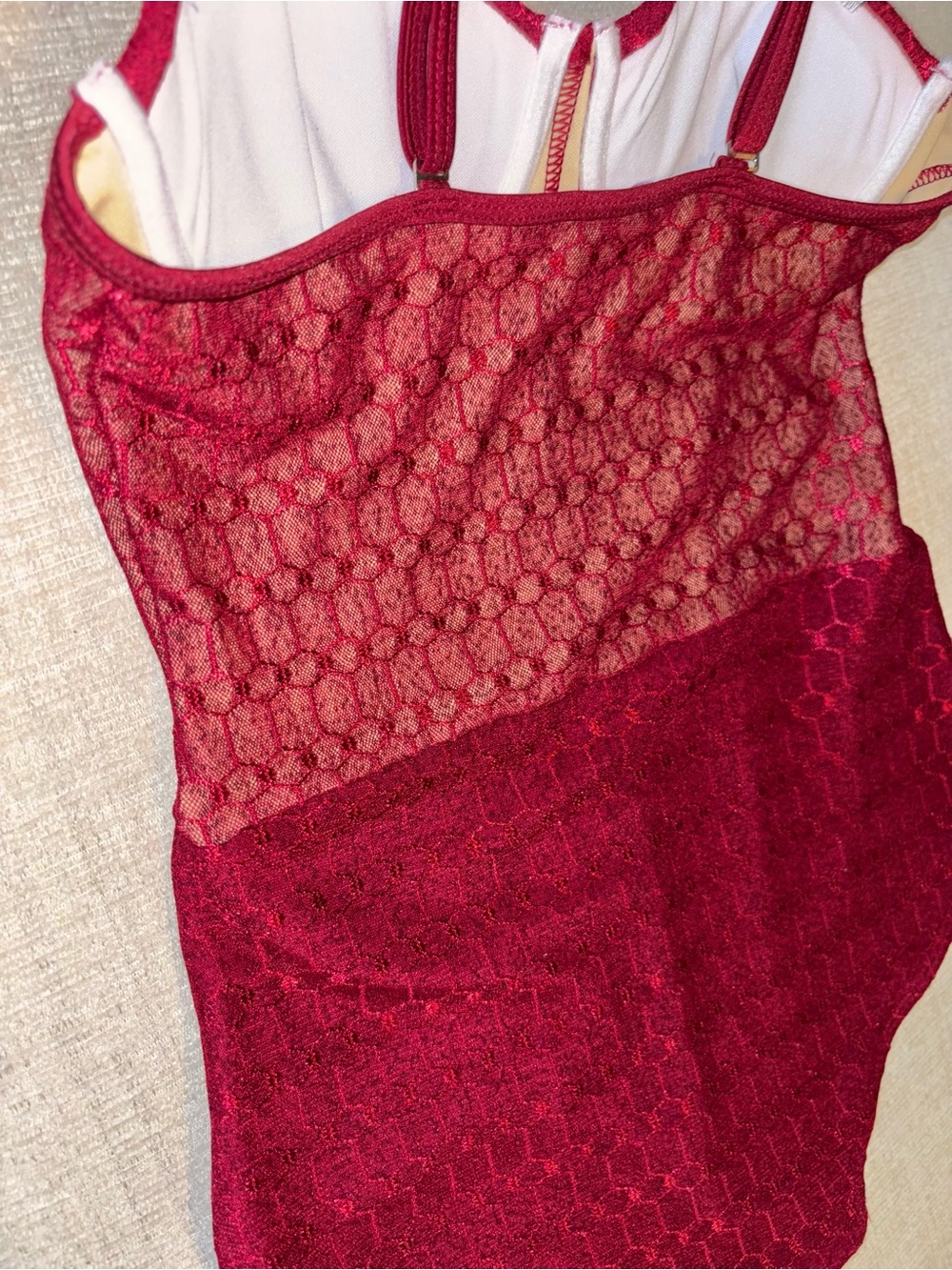 LM Agnese Romantic Burgundy Lace One Piece Bathing Swimsuit Underwire Lingerie - Picture 9 of 10